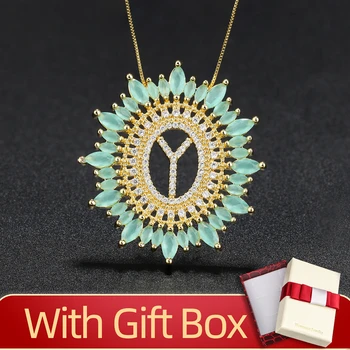 

Newranos Alphabet Initial Letter Pendant Necklace Blue Stone Cubic Zircons Name Choker Necklace Colar for Women Fashion Jewelry