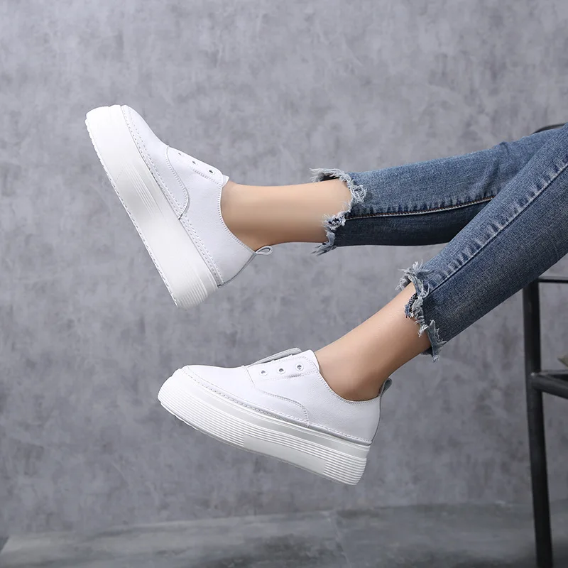 

2019 New Style Small White Shoes Women's Elevator Thick Bottomed WOMEN'S Genuine Leather Shoes Students of Shoes Casual Versatil