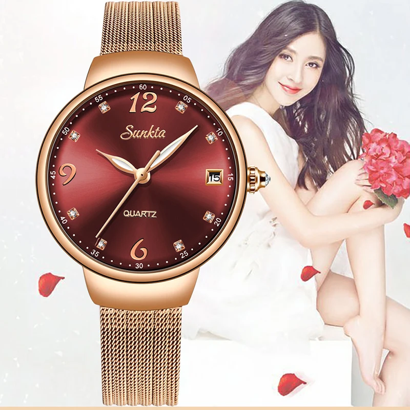 

SUNKTA 2019 New Listing Rose Gold Women Watch Quartz Watch Ladies Top Brand Luxury Female Watch Girl Clock Relogio Feminino+Box