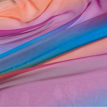 

cheap chiffon Rainbow fabric thin chiffon dress fabric for Dance Costume and scarf can see through small piece 50*150cm TJ8616