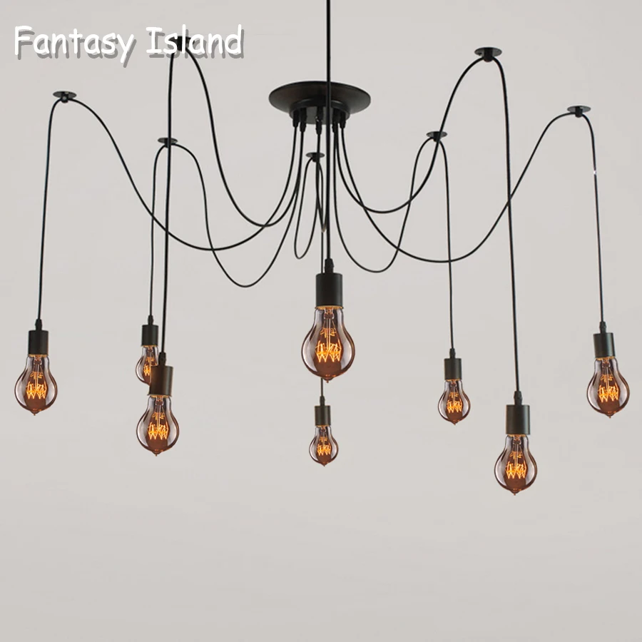 Люстра DIY Art Spider, потолочный светильник, подвесной светильник в скандинавском стиле ретро, лампа Эдисона, винтажный Лофт, антикварный подвесной светильник