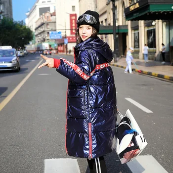 

Winter New 2020 Glossy Down Cotton Long Parka Women's Waterproof Jacket Large Size Loose Winter Warm Thick Shiny Silver Coats