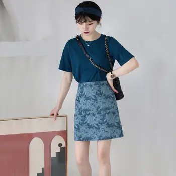 

Women 2020 Summer Short Sleeve O-Neck Loose T Shirt & High Wasit Print Mini Skirt Suits Fashion Female Casual 2 Piece Sets L145