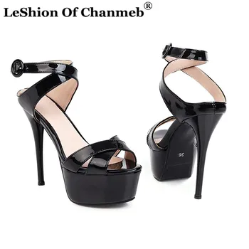 

Sexy Women 13cm Stiletto Heels Peep Toe Sandals for Ladies Cross Strap Platforms Sandals Wedding Shoes T-stage Runway Party Shoe