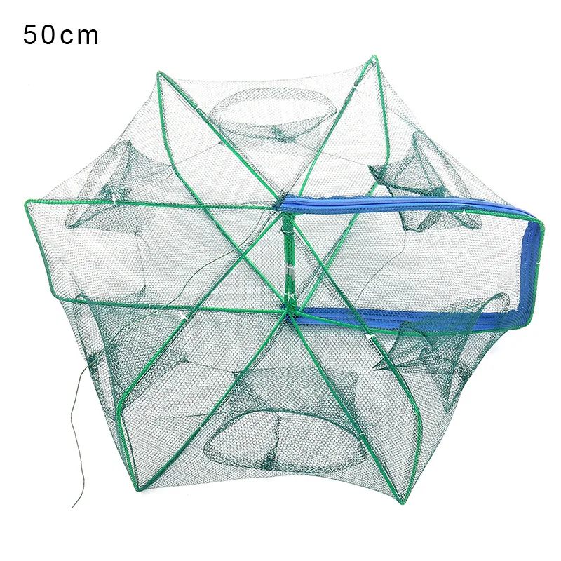 Складная переносная Автоматическая Рыболовная Ловушка с 6 отверстиями, рыболовная Ловушка, рыболовная Ловушка, рыболовный гольян, креветки, крабы, сетчатая ловушка XR-Hot - Цвет: 50cm