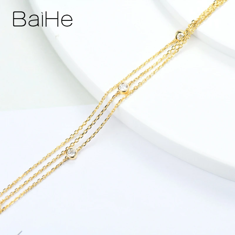 BAIHE Твердое 18 к желтое золото 0.23ct H/SI круглая огранка с натуральными бриллиантами для свадьбы, помолвки, модное ювелирное изделие с бриллиантами, Подарочный браслет