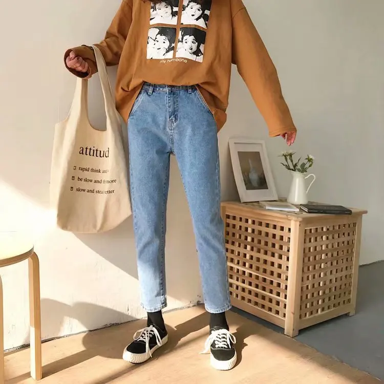 Джинсы женские, большие размеры, 5XL, прямые, однотонные, повседневные, в Корейском стиле, по щиколотку, простые, универсальные, с высокой талией, свободные, повседневные, винтажные, шикарные