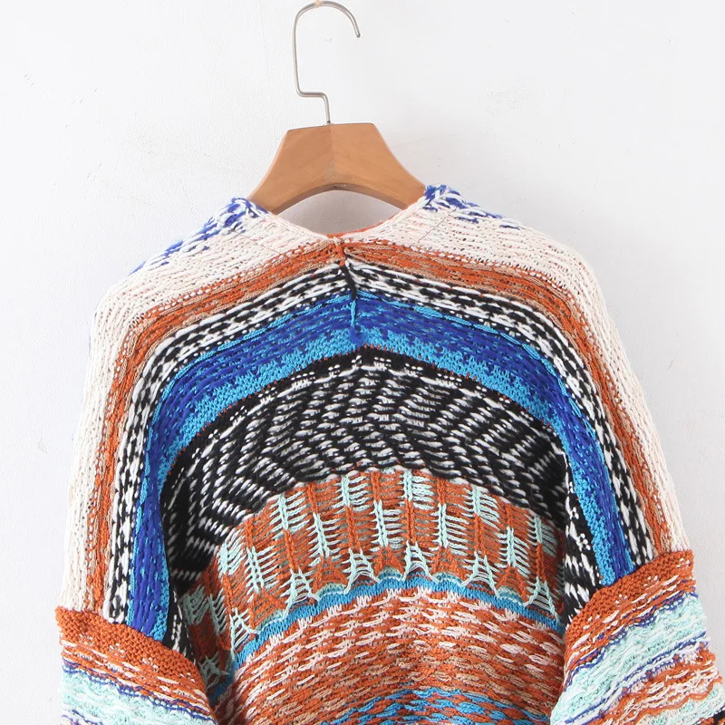 Women Knit Sweater Midi Cardigan In Geometrical Pattern