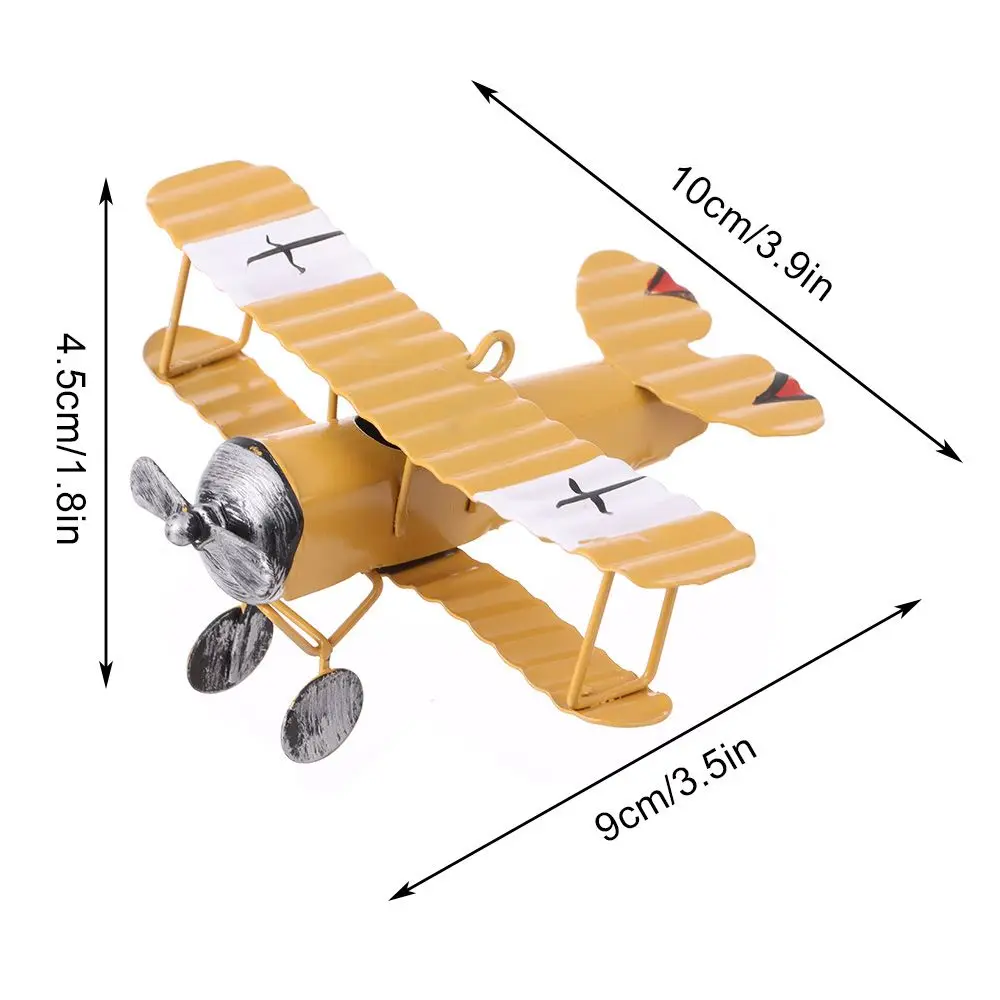 Vintage Biplane Model Mini Figurines for Home Decor Metal Iron Air Plane Model Aircraft Children Room Hanging Decor Kids Gift