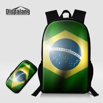 

Brazil National Flag Prints School Bags for Girl Boy Primary Children Backpack 2pcs/set Book Bag Kids Back Pack With Pencil Case