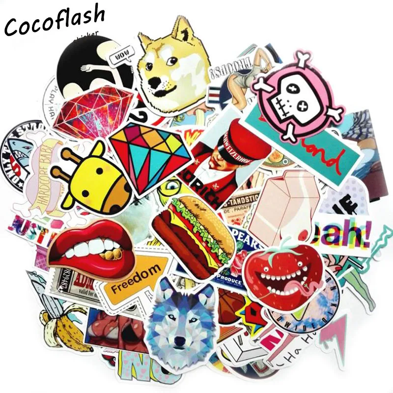 Hot Sale 200Pcs Mixed Cool Funny  Stickers for Luggage Laptop Car Styling Waterproof Cool Sticker Bike Trunk Guitar Decals