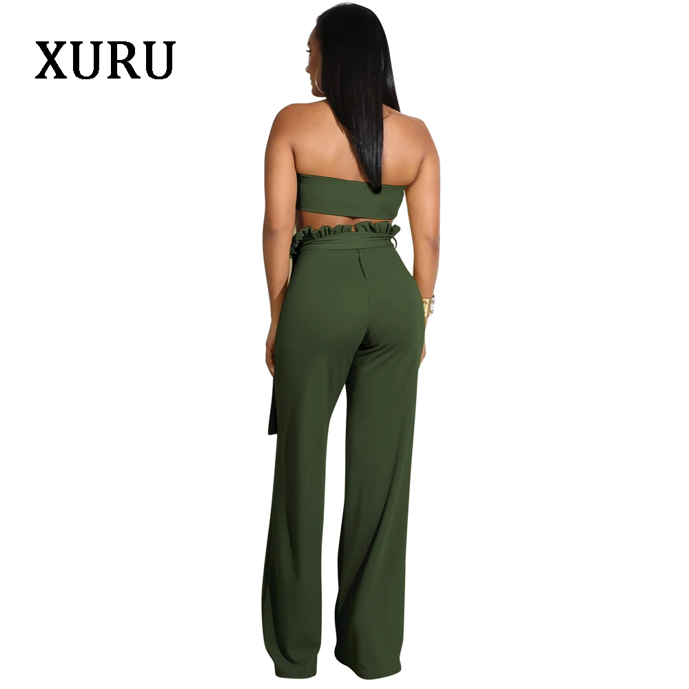 Женский комбинезон с открытыми плечами без бретелек и широких брюк|Комбинезоны| |