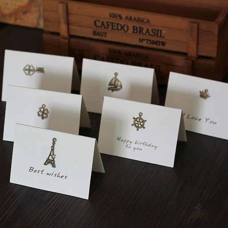 Retro Mini Metal Folding Handmade Cards Spring Festival Cards Birthday Confession Return Blessing Universal Card
