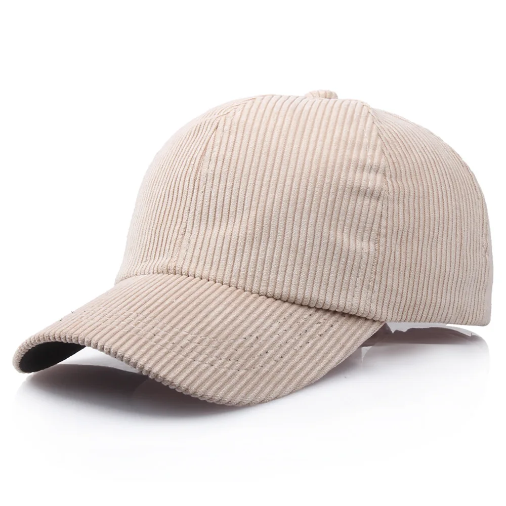 Новые осенне-зимние бейсболки для мужчин и женщин, регулируемые черные бежевые однотонные вельветовые кепки, шапки для пап, унисекс, бейсболки - Цвет: Бежевый