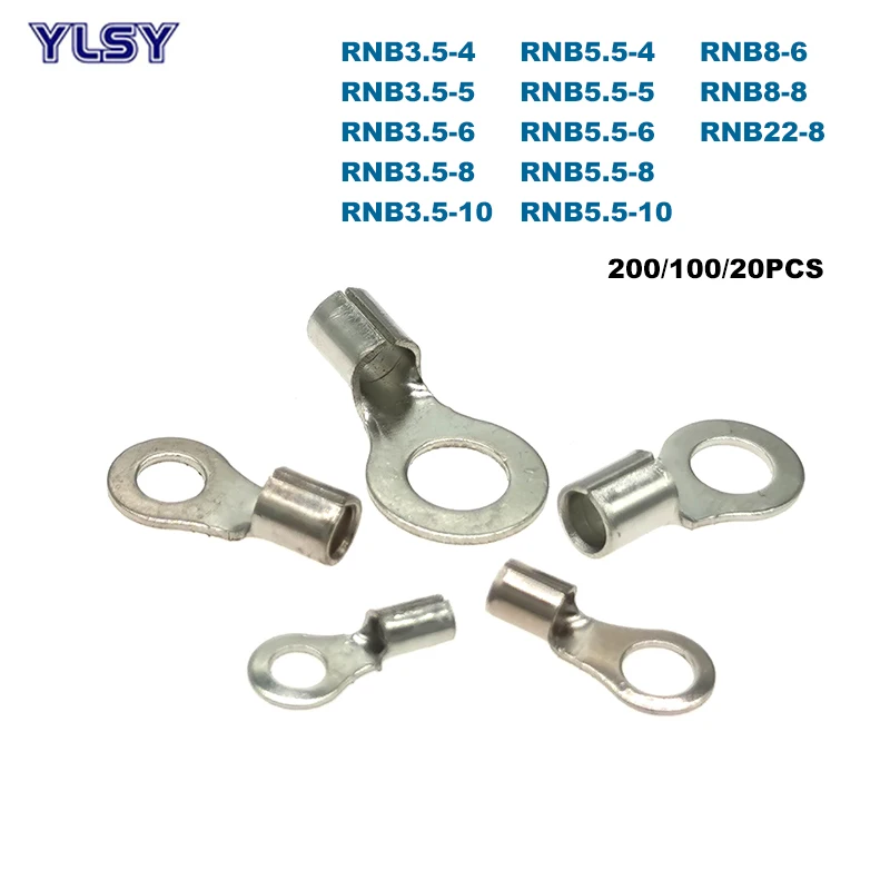 

200/100/20Pcs Ring Naked Cord End Crimp Terminals Bare Electrical Wire Connector RNB3.5/5.5/8/22 Cable Ferrules 12-4AWG 4-25mm2