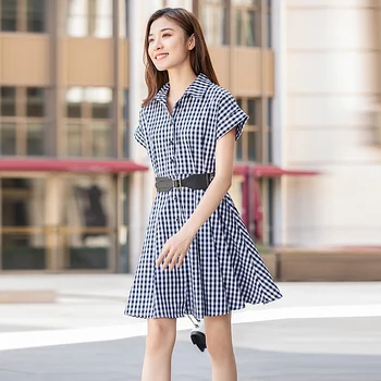 

Mini Dress Summer High Quality New Women'S Fashion Party Casual Elegant Chic Sexy Girls Lapel Vintage Plaid Shirt Dresses