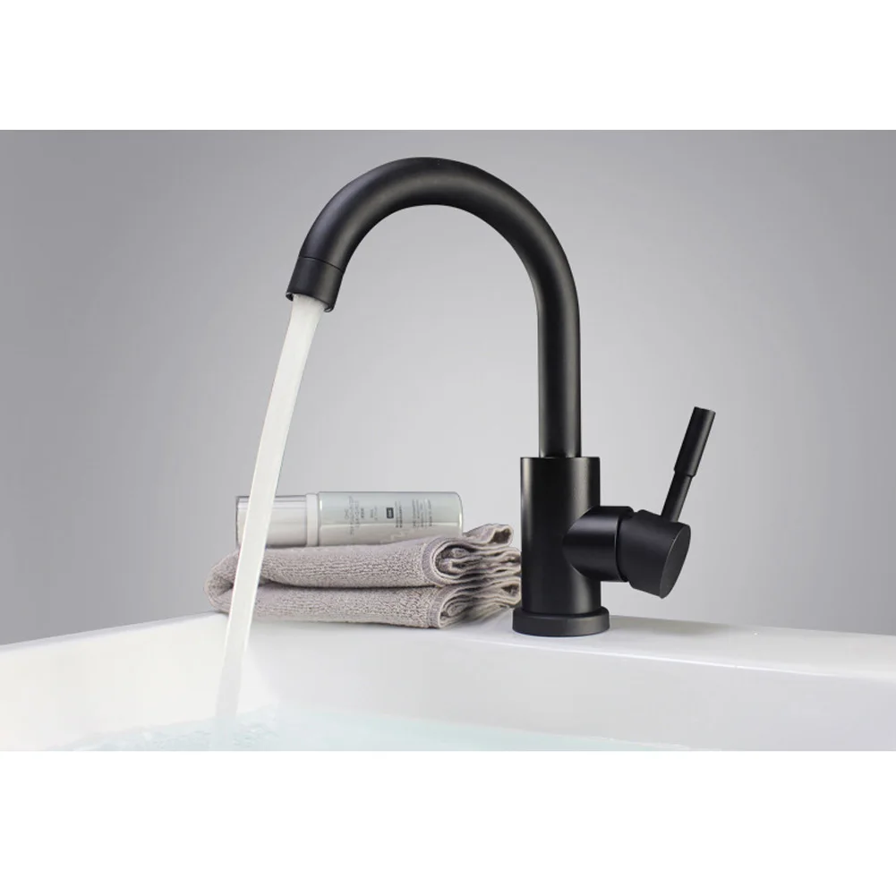 Black Paint Spray Stainless Steel Singe Handle Hot Cold Water 360 Degree Swivel Mixer Tap Basin Faucet For Kitchen Bathroom