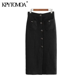 

Vintage Stylish Office Lady Tweed Midi Skirt Women 2020 Fashion High Waist Back Zipper Split Female Skirt Casual Faldas Mujer