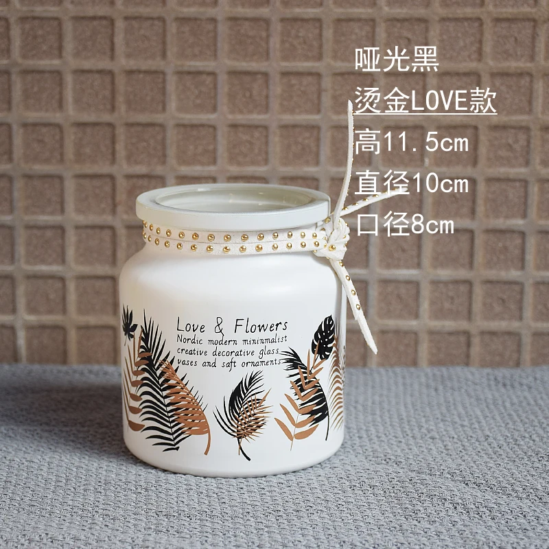 Nordic Glass Vase Creative Black / White Hot Stamping Printing Vase Dried Flowers Inserted Desktop Ornaments Home Decoration - Цвет: C-3