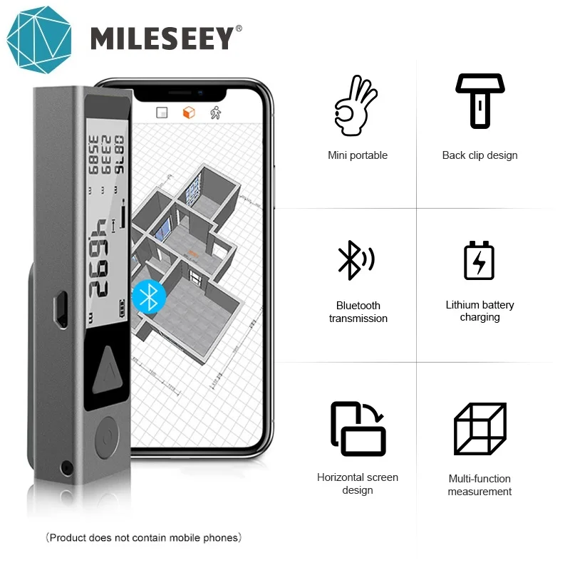 Лазерный измеритель расстояния Mileseey миниатюрный рулетка с Bluetooth ручной