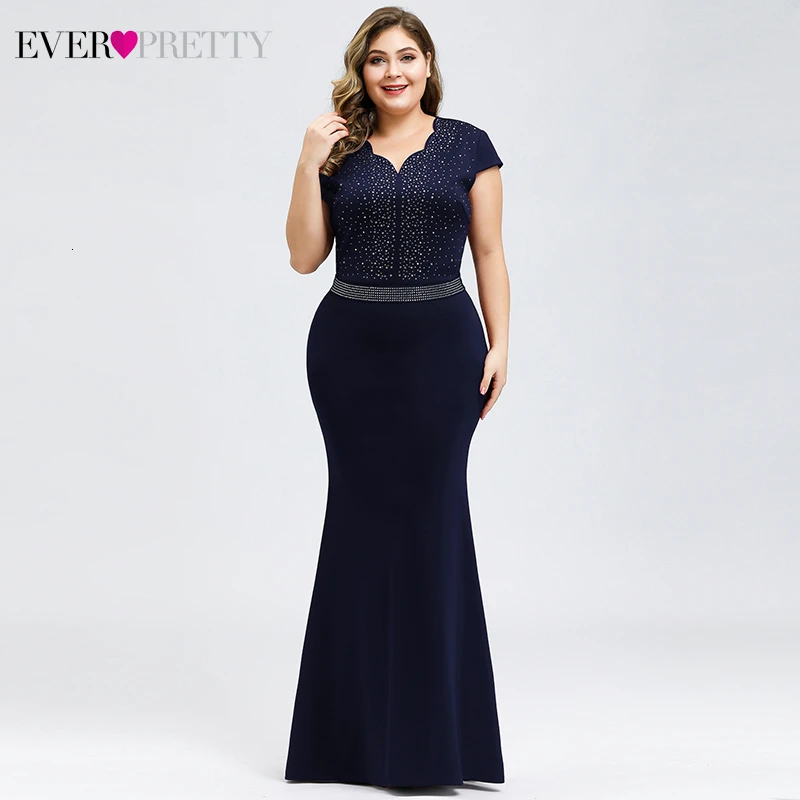 Billig Plus Größe Schwarz Abendkleider Immer Ziemlich EZ07623 2020 Elegante Meerjungfrau Sparkle V ausschnitt Perlen Lange Formale Kleider Für Hochzeit party