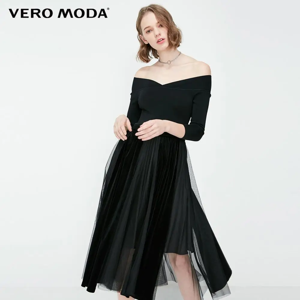 Vero Moda женские стрейч Gauzy Сращивание с открытыми плечами трикотажные вечерние платья | 31917C519 - Цвет: S59 Black