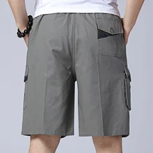 Летние мужские короткие плюс размер хлопок эластичный пояс бермуды теплые свободные армейские зеленые брюки мужские Карго короткие VogueMan XL-5XL