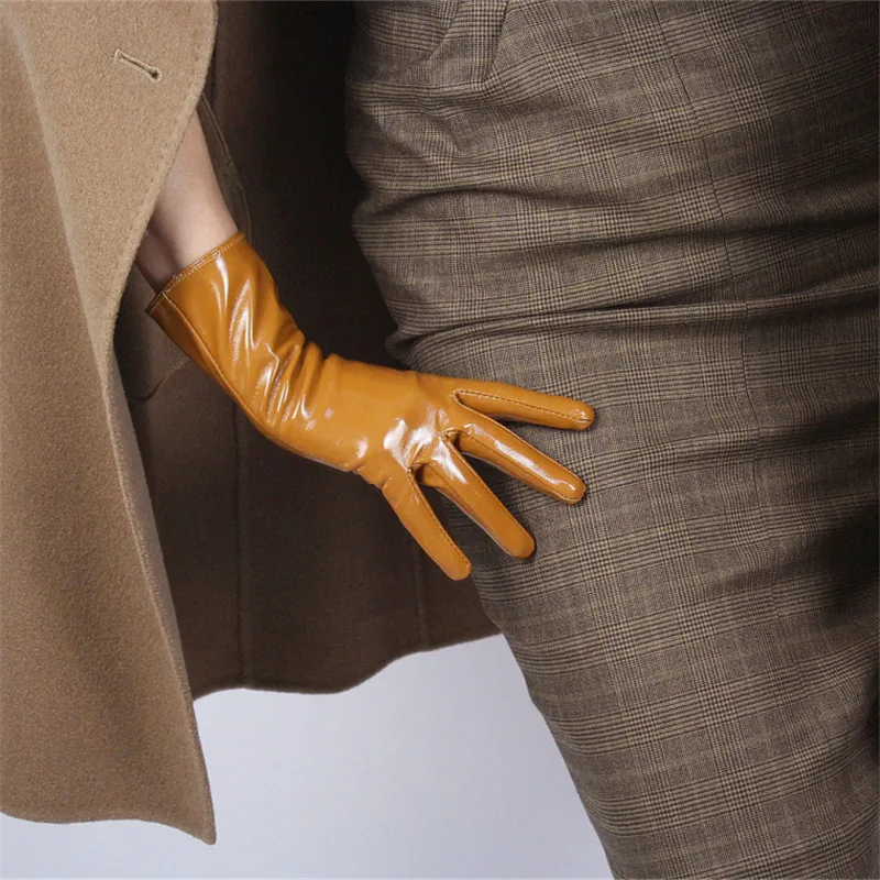 Лакированные кожаные длинные перчатки 50 см с пышными рукавами, имитирующая кожу, искусственная кожа, ярко-коричневые, карамельные, кремовые, верблюжьи, женские WPU132
