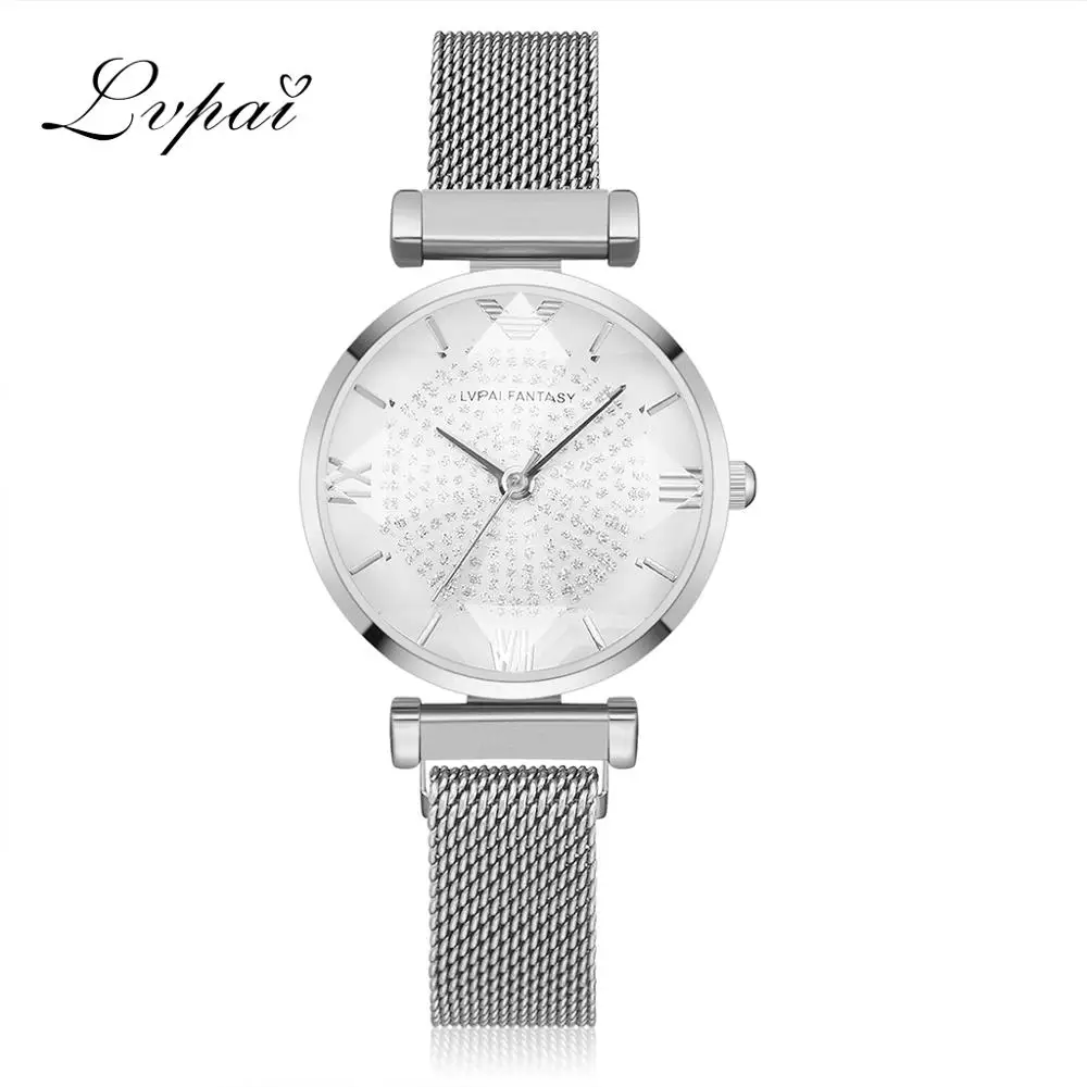 New Women Watches Ladies Rhinestone Rose Gold Magnetic Watch Geometric Surface Roman Numerals Quartz Wristwatches Dropshipping - Цвет: Серебристый