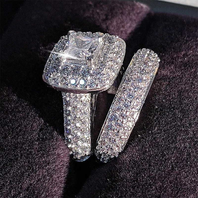 Moonso модное роскошное 925 пробы Серебряное обручальное кольцо, набор для свадебных девушек и женщин, парные Драгоценности R3400