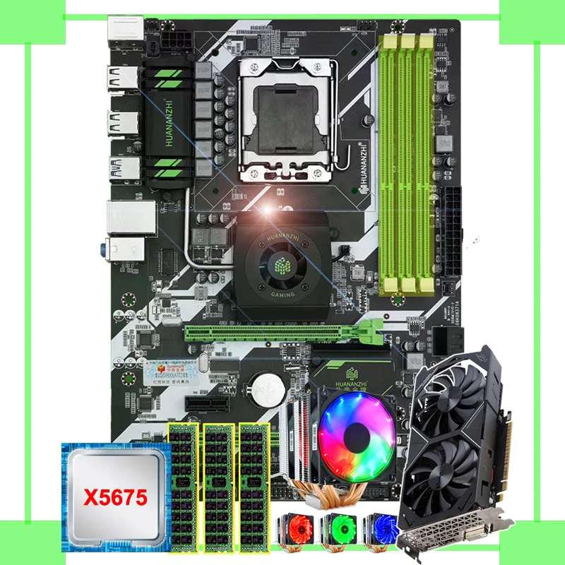 ^Cheap HUANANZHI X58 deluxe motherboard with CPU Intel Xeon X5675 6 heatpipes cooler memory 48G(3*16G) RECC video card GTX1050TI 4GD5
