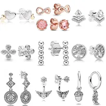 New 925 Sterling Silver Popular Earring Luminous Hearts Allure Infinity Tree Of Love Crown Earring For Women Jewelry Gift