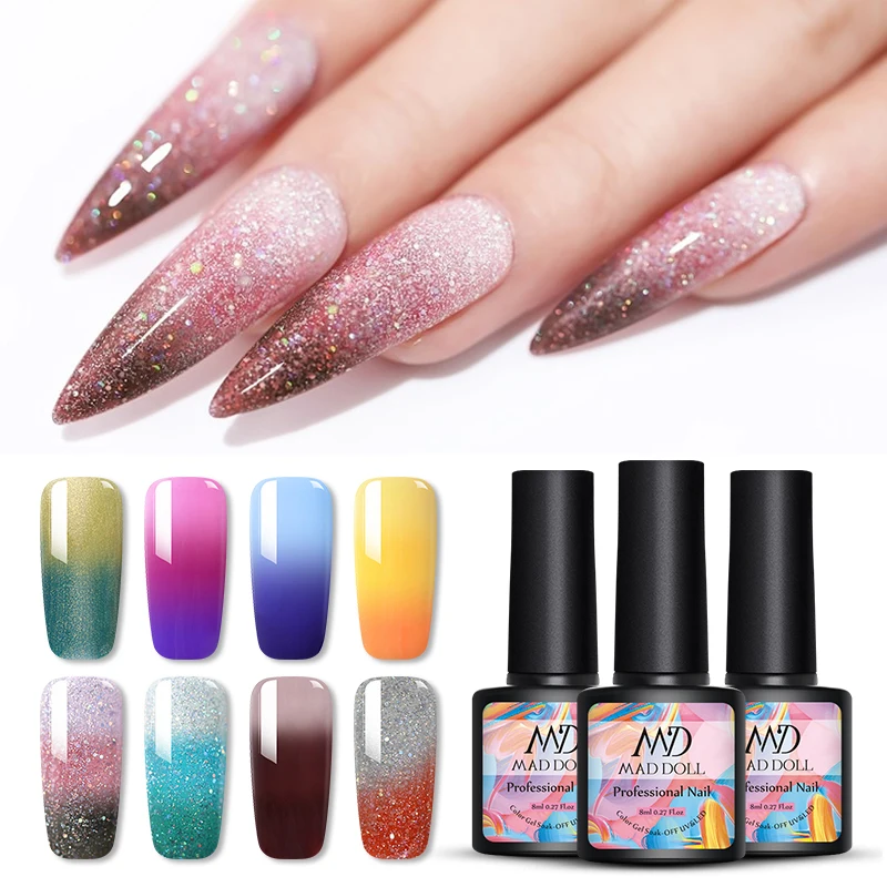 

MAD DOLL Thermal Nail Gel Temperature Color Changing Sequins Soak Off UV Nail Gel Polish Varnish Nail Art DIY Design Decoration