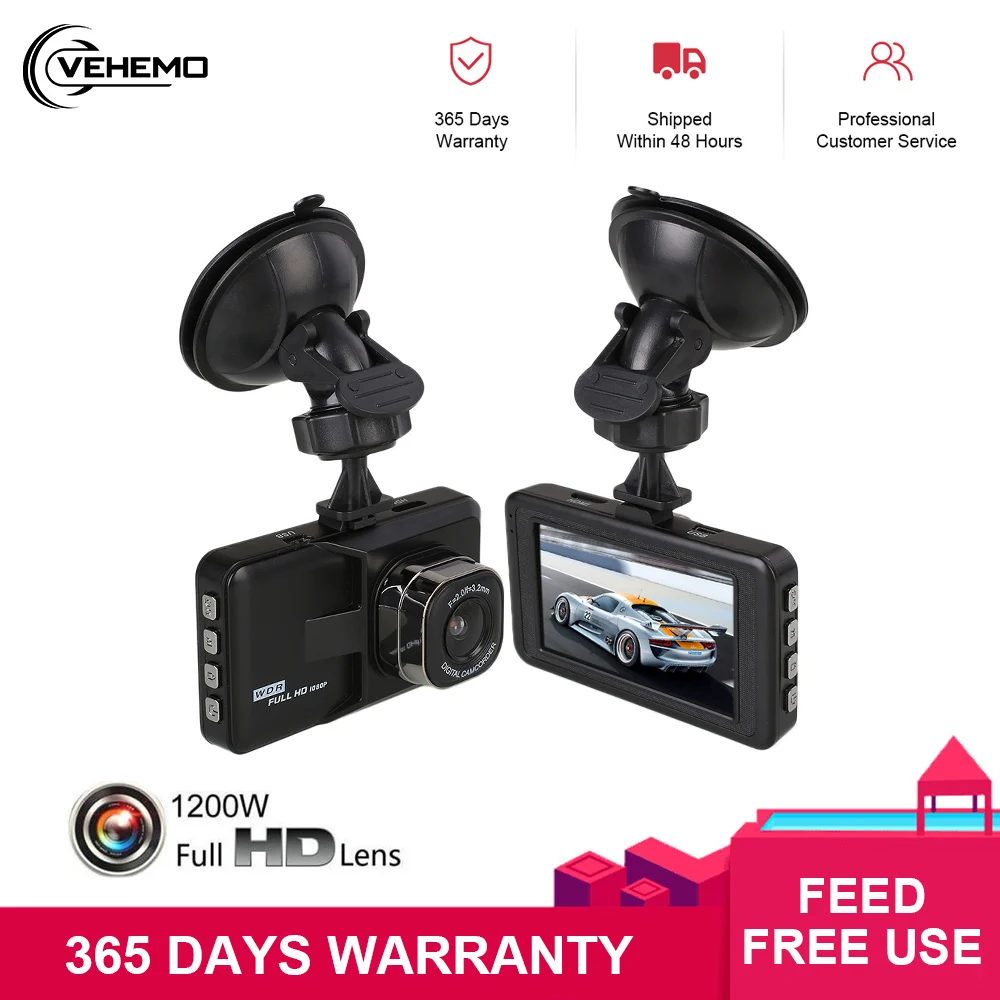 VEHEMO 3Inch Full HD 1080P Car Driving Recorder Vehicle Camera Mini DVR EDR Dashcam With Motion Detection Night Vision G Sensor |