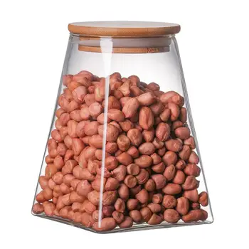 

Square Glass Jar Food Sealed Storage Container Grain Canister for Loose Tea Coffee Bean (950ml)