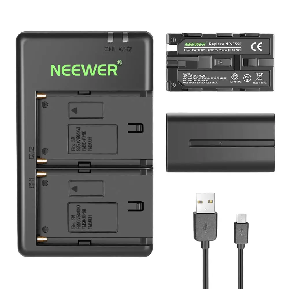 Neewer 2 шт. 2600 мАч литий ионный сменный аккумулятор с зарядным устройством для Sony