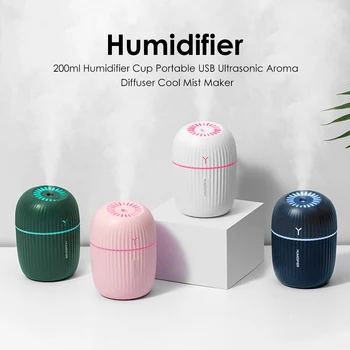 

200ml Humidifier Cup Portable USB Ultrasonic Aroma Diffuser Cool Mist Maker With Light