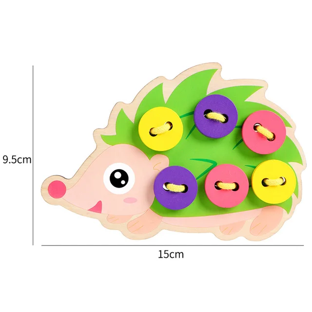 Child Cartoon Hedgedog Dress Manual Threading Sewing Button Board Games Toys Hand Eye Coordination Montessori Educational Toys 6