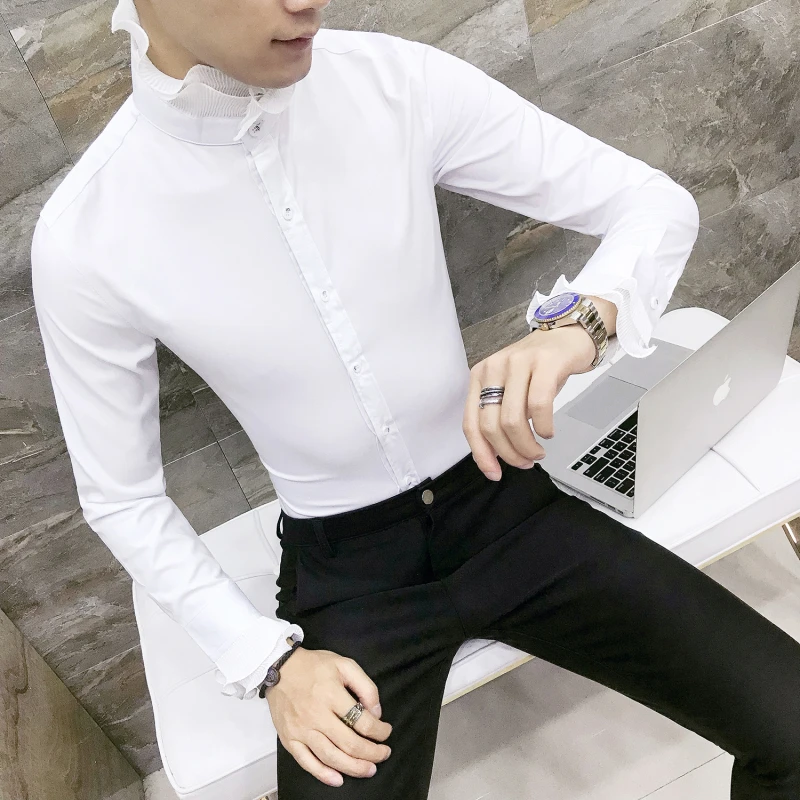 С кружевным воротником; рубашка-смокинг; уникальный дизайн; Винтаж WeddingShirt с длинным рукавом, Облегающая рубашка в готическом стиле Для мужчин Chemise Homme Camicia Uomo