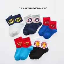 Детские носки с героями мультфильмов; модные детские хлопковые носки; сезон осень-зима; носки с милым рисунком Супермена, Человека-паука; носки для малышей; 5 пар/лот