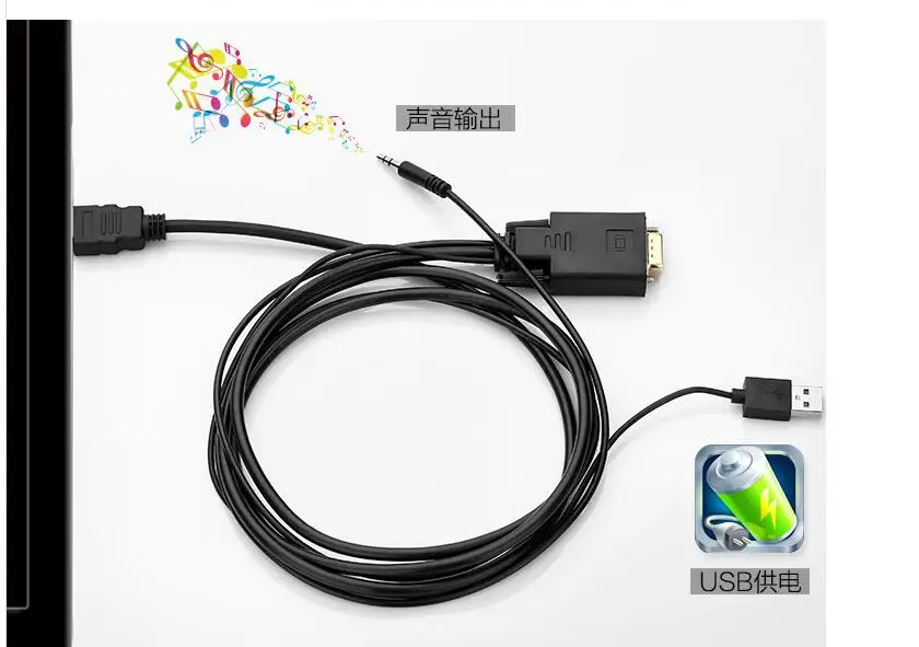 VGA к HDMI с USB мощность аудио 3,5 мм разъем 1,5 м конвертер кабель адаптер для ПК компьютер видеокарты