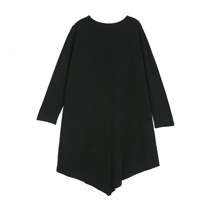 Новинка, корейский стиль, женское однотонное черное асимметричное мини-платье размера плюс, женское простое уникальное платье с длинным рукавом J231