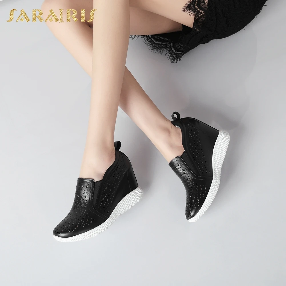 

Sarairis Fashion Hot Sale Genuine Cow Leather Black Shoes Woman Pumps Female Increased Internal Slip-On Leisure Pumps Women