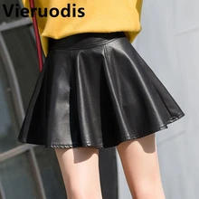 Vieruodis женские юбки из искусственной кожи с высокой талией, Офисная плиссированная юбка, мини-юбка-карандаш, Повседневная облегающая кожаная юбка-штаны на осень и зиму