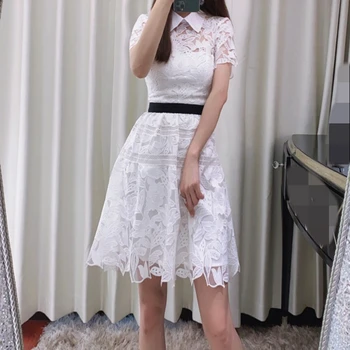 

2020 summer woman white lace dress runway embroidered dresses