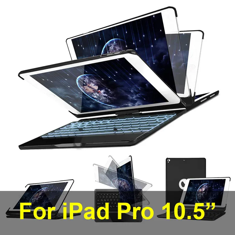 iPad Pro 10.5 Black Чехол с клавиатурой для iPad 7 поколения(iPad 10,2 дюймов)/iPad Air 10,5 /iPad Pro 10,5, 7 цветов с подсветкой 360 - Цвет: iPad Pro 10.5 Black