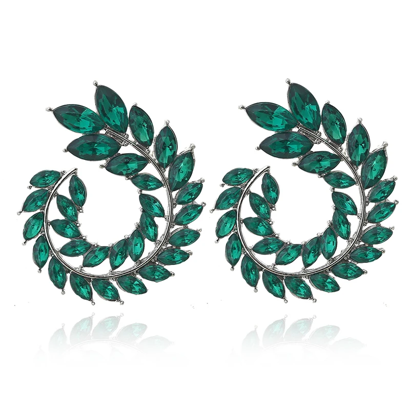 E2486 Silve Green XIYANIKE Модные полые спиральные Красочные листья очаровательные серьги-капли Стразы для женщин пирсинг трендовые ювелирные изделия - Окраска металла: E2486 Silve Green