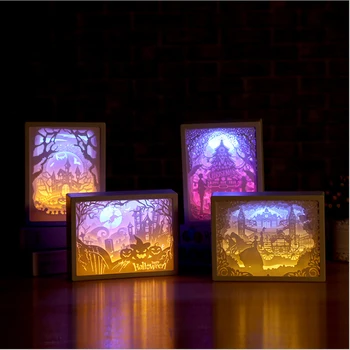 

LED Paper carving lamp custom Creative Desktop Book lamp 3D romantic couple photo frame Night Light bedside light table lamp