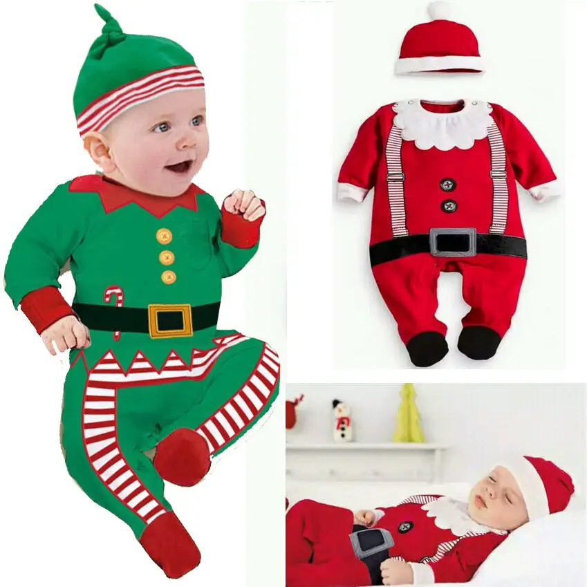 Baby Spring Autumn Clothing Infant Christmas Baby Boy Girl Romper Long Sleeve Jumpsuit Hat Outfits 2Pcs Set Santa Clothes