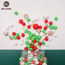 Let's Make – anneau de dentition en Silicone sans BPA pour bébé, 230 pièces, série de noël, ensemble de perles en forme de tonneau, jouet DIY, chaîne de sucette 